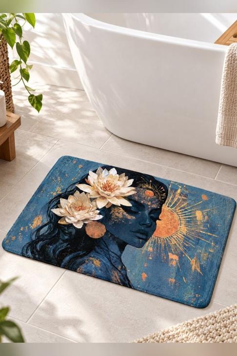Lotus Sun Art Bath Mat — Boho Bathroom Gift