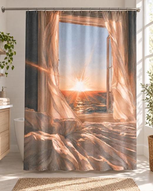 Sunrise Ocean Window Shower Curtain — Coastal Gift