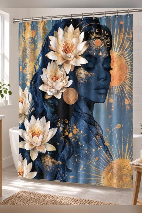 Lotus Sun Art Shower Curtain — Boho Bath Gift