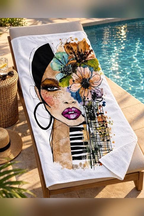 Floral Face Art Beach Towel — Boho Gift