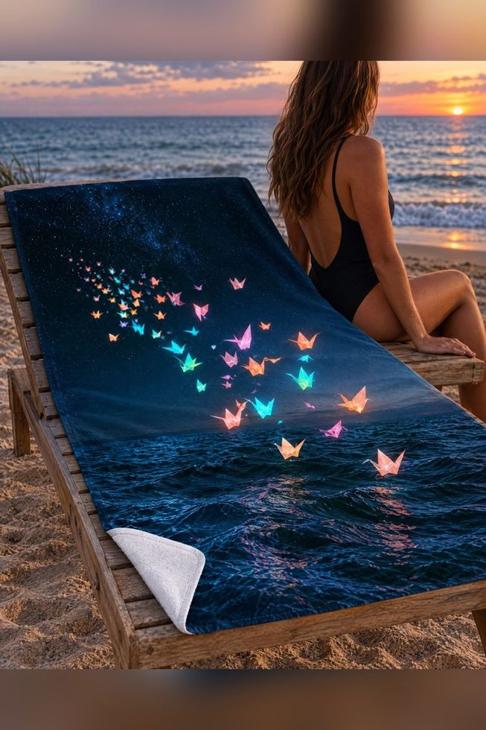 Origami Crane Night Beach Towel — Ocean Gift
