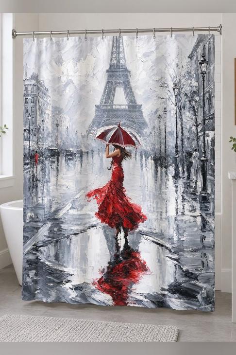 Rainy Paris Eiffel Shower Curtain — Paris Art Gift