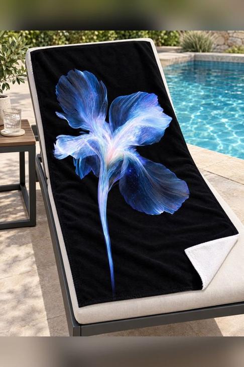 Luminous Blue Iris Beach Towel — Modern Gift