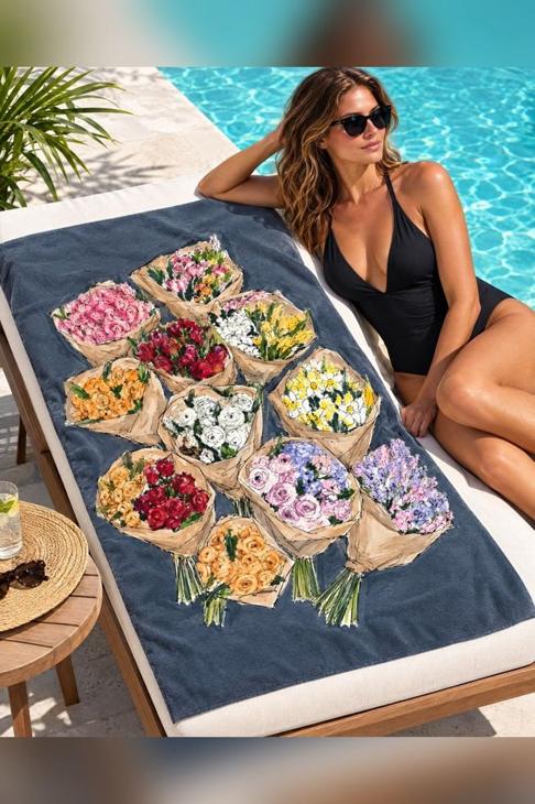 Kraft Bouquet Market Beach Towel — Boho Gift
