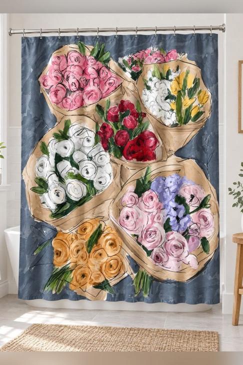 Flower Market Kraft Shower Curtain — Market Gift