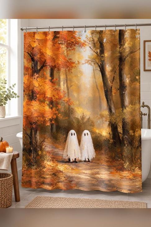 Sheet Ghost Autumn Shower Curtain — Halloween Gift
