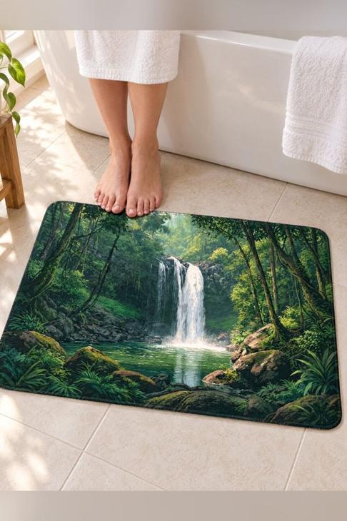 Tropical Waterfall Bath Mat, Tropical Decor — Nature Lover Gift