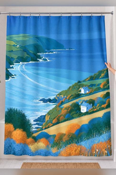 Coastal Sea Cliff Shower Curtain, Coastal Decor — Cottage Bath Gift