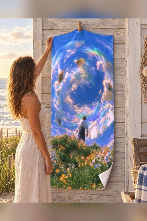 Surreal Sky Beach Towel, Whimsical Decor — Daydreamer Gift