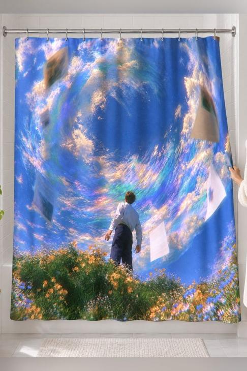 Surreal Sky Shower Curtain, Whimsical Decor — Dreamy Bath Gift