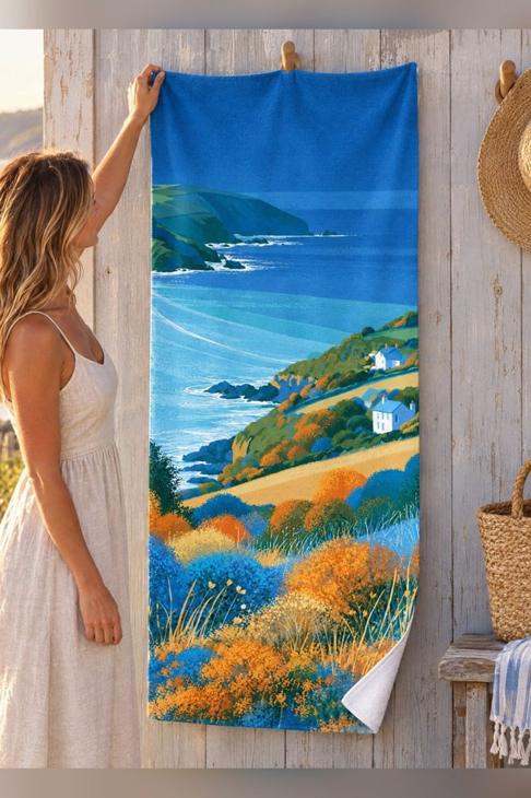 Coastal Sea Cliff Beach Towel, Coastal Decor — Travel Poster Gift