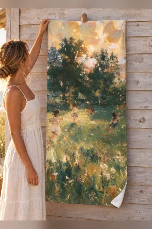 Impressionist Garden Beach Towel, Gift for Grandma — Summer Art Gift
