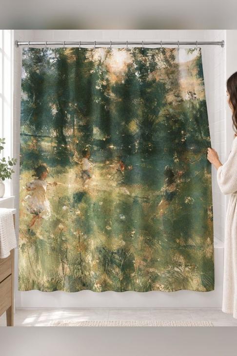 Impressionist Garden Shower Curtain, Gift for Grandma — Fine Art Bath Gift
