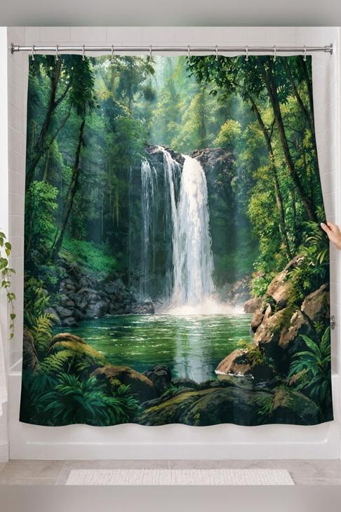Tropical Waterfall Shower Curtain, Tropical Decor — Nature Lover Gift