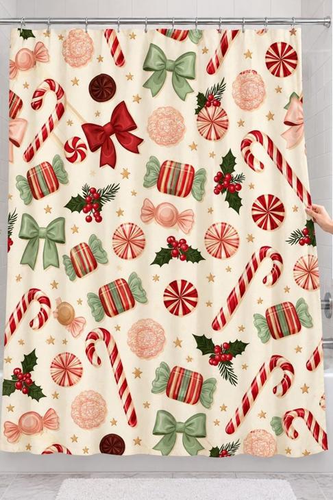 Candy Cane Christmas Shower Curtain, Peppermint Holiday Decor — Christmas Hostess Gift